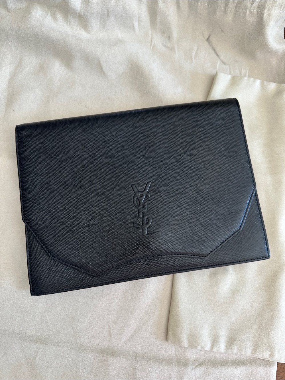 Yves Saint Laurent YSL vintage black leather clutch Authentic with CoA